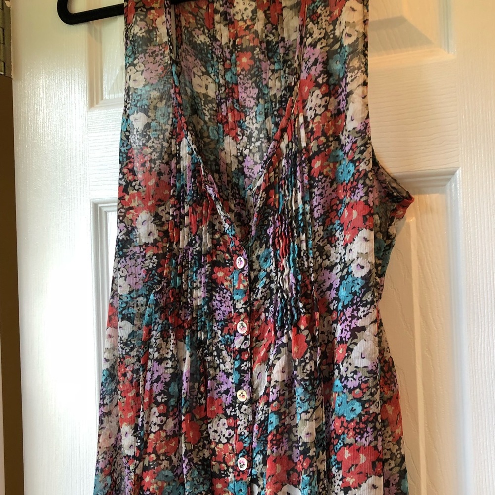 Sheer Floral Tank with Tie Back